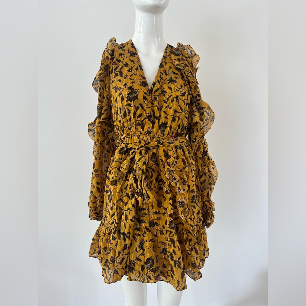 Ulla Johnson Mustard Yellow Silk Ruffle Mini Dress 6